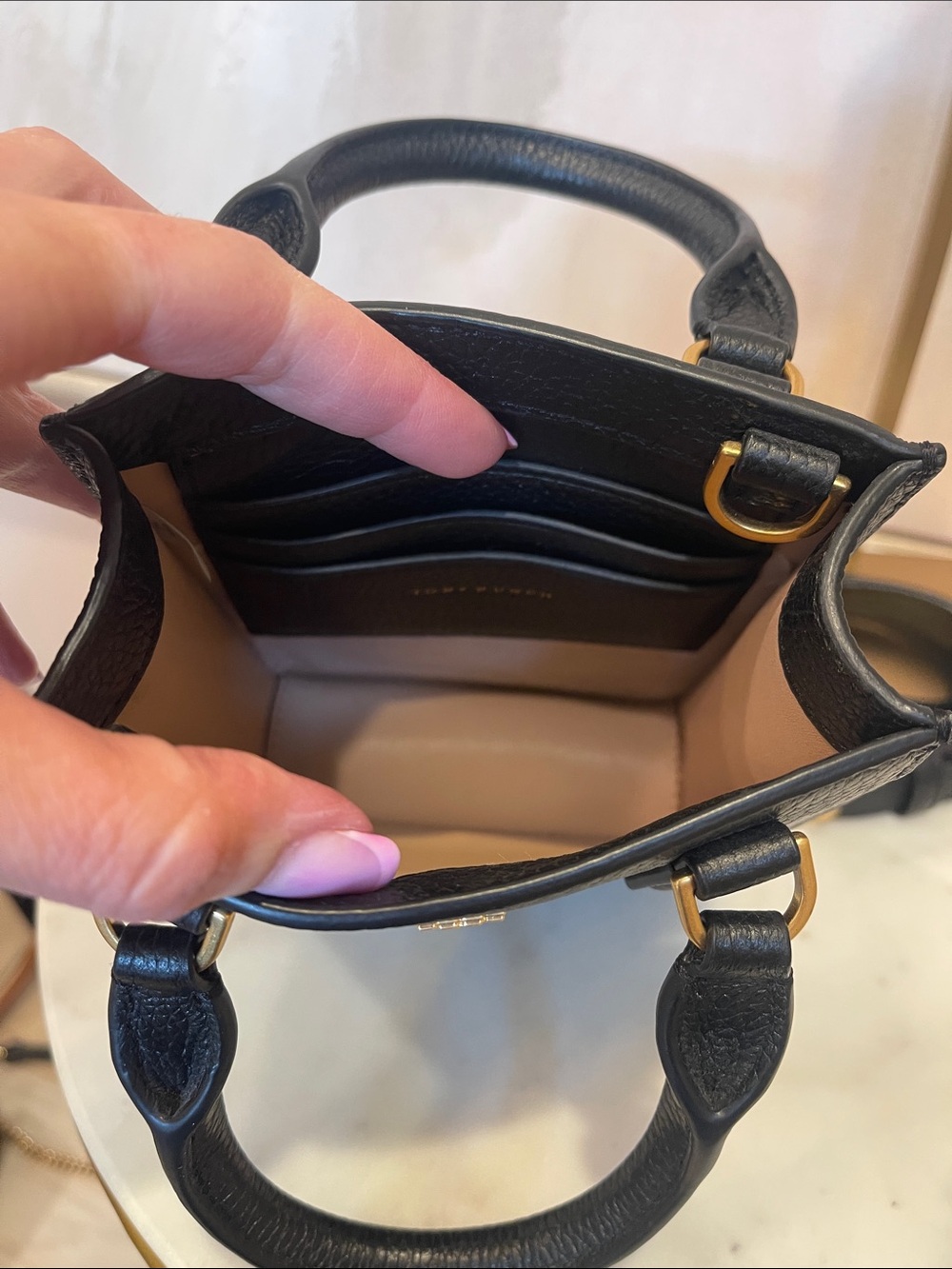 Tory Burch Black Mini Leather Tote with Gold Hardware - Picture 6 of 6